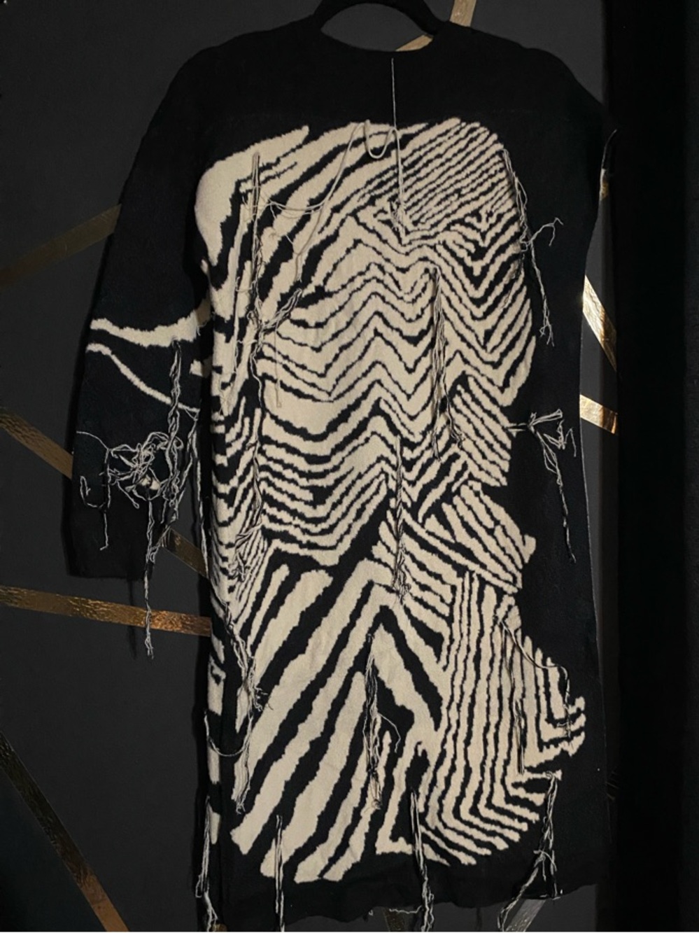 Black and Cream Graphic Knit Sweater Dress